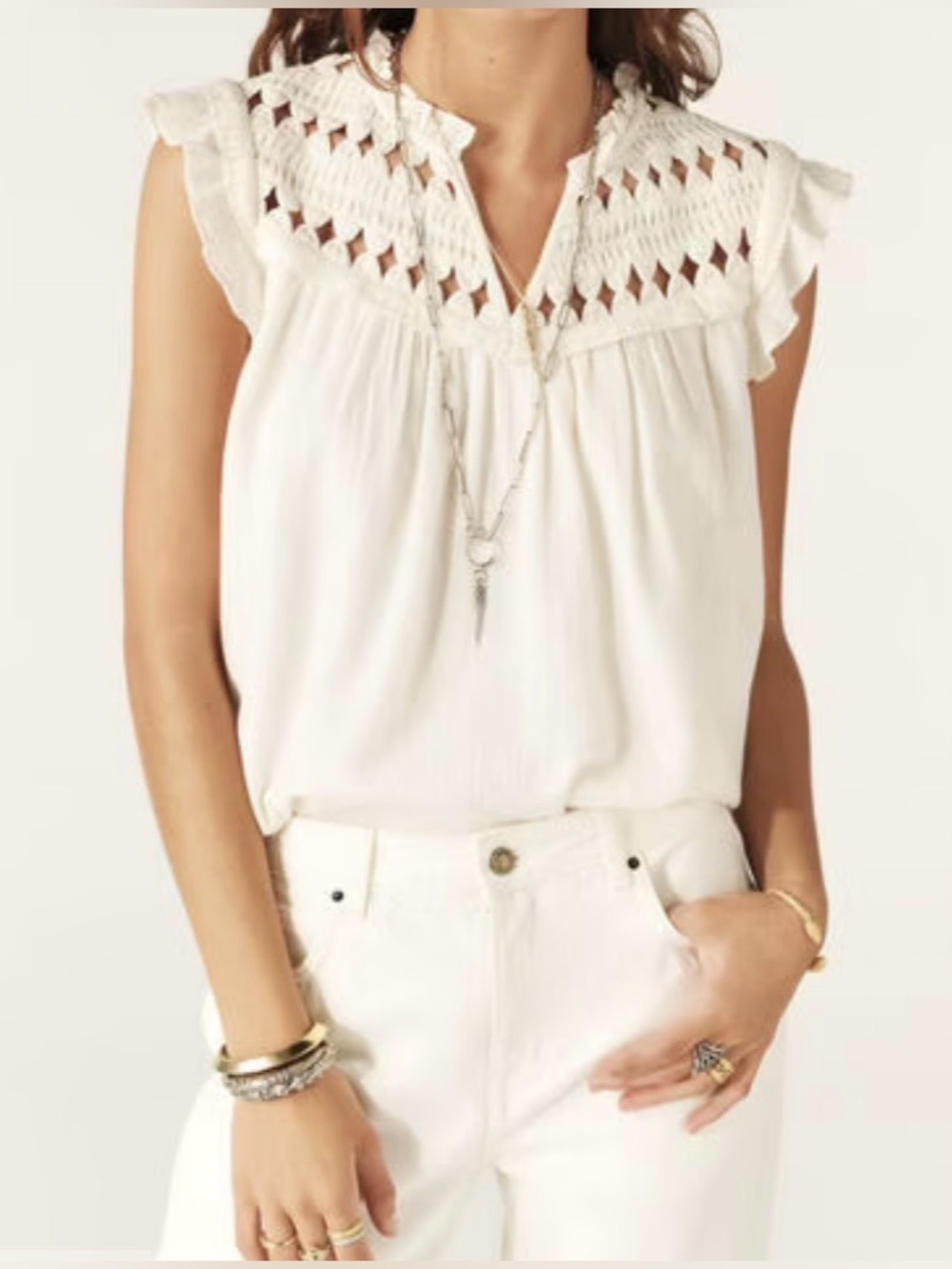 Ba&sh Sleeveless V-Neck Top Bahus Ecru Small